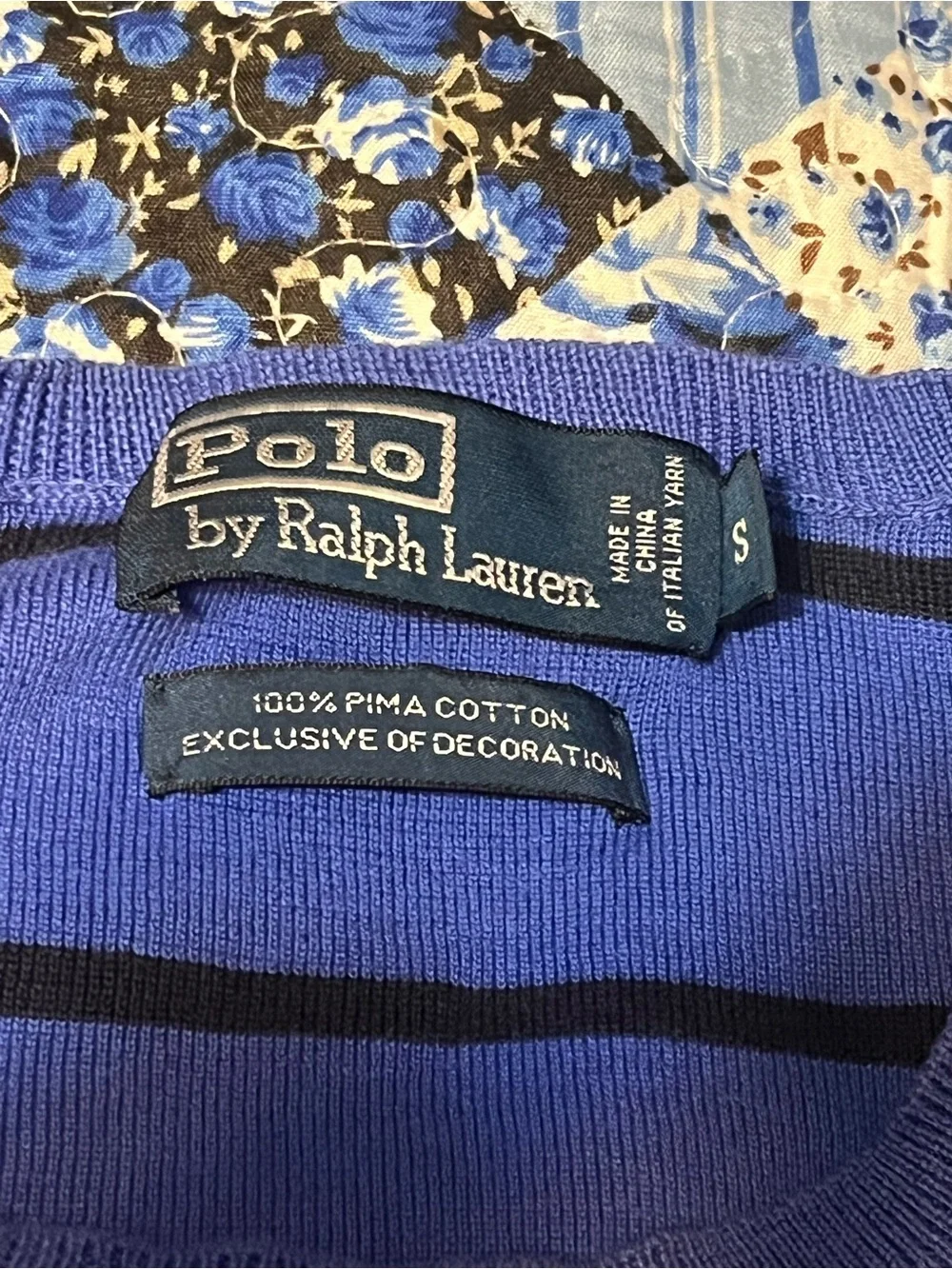 Polo by Ralph Lauren Blue Striped Crewneck Sweater Mens Small